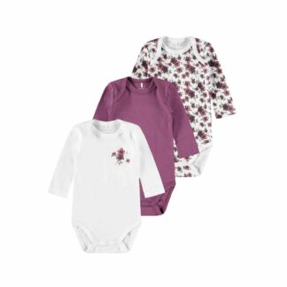NAME IT 3er Pack Baby-Mädchen Langarm Bodies Blumen in Weiß/Violett – jetzt kaufen bei Lifetex.eu