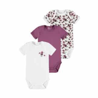 NAME IT 3er Pack Baby-Mädchen Kurzarm Bodies Blumen in Weiß/Violett – jetzt kaufen bei Lifetex.eu