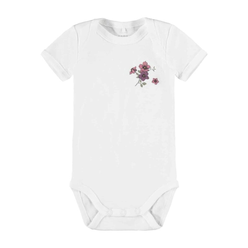 NAME IT 3er Pack Baby-Mädchen Kurzarm Bodies Blumen in Weiß/Violett – Detailbild 2 – jetzt kaufen bei Lifetex.eu