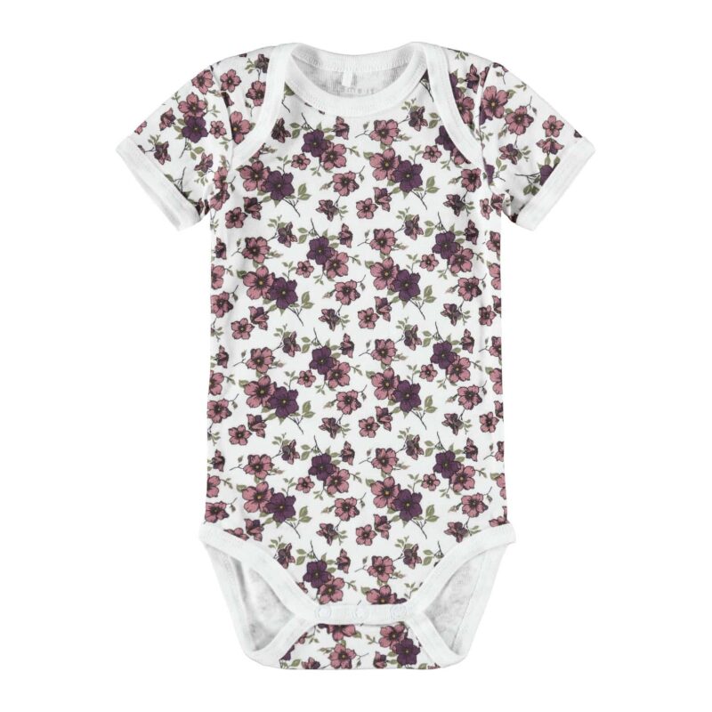 NAME IT 3er Pack Baby-Mädchen Kurzarm Bodies Blumen in Weiß/Violett – Detailbild 3 – jetzt kaufen bei Lifetex.eu
