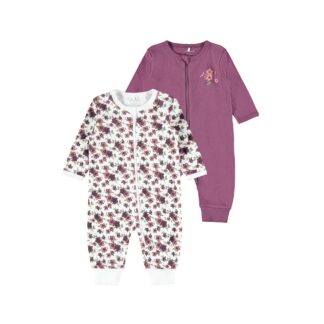 NAME IT 2er Pack Baby-Mädchen Schlafanzug Blumen Blüten Schlafstrampler Zip in Weiß/Violett – jetzt kaufen bei Lifetex.eu