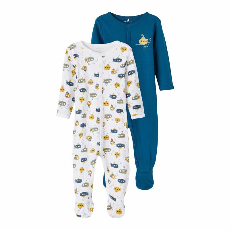 NAME IT 2er Pack Baby-Jungen Schlafanzug U-Boot Schlafstrampler Druckknöpfe  in Weiß/Blau – jetzt kaufen bei Lifetex.eu