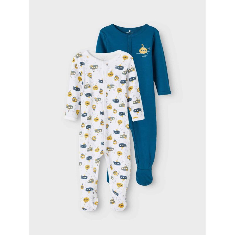 NAME IT 2er Pack Baby-Jungen Schlafanzug U-Boot Schlafstrampler Druckknöpfe  in Weiß/Blau – Detailbild 6 – jetzt kaufen bei Lifetex.eu
