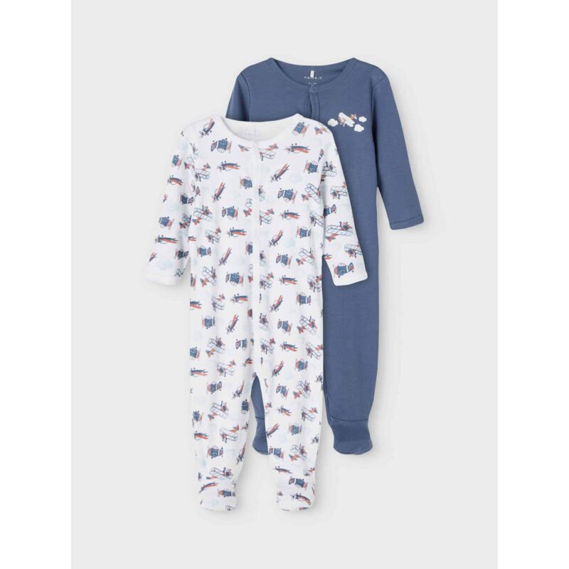 NAME IT 2er Pack Baby-Jungen Schlafanzug Flugzeuge Schlafstrampler Druckknöpfe in Weiß/Blau – Detailbild 3 – jetzt kaufen bei Lifetex.eu