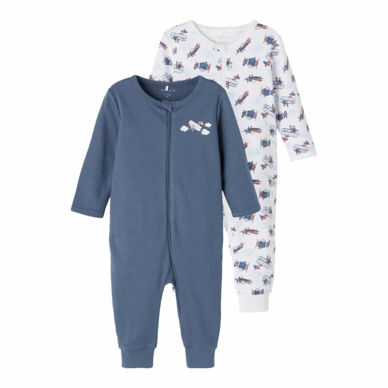 NAME IT 2er Pack Baby-Jungen Schlafanzug Flugzeuge Schlafstrampler Zip in Weiß/Blau – jetzt kaufen bei Lifetex.eu