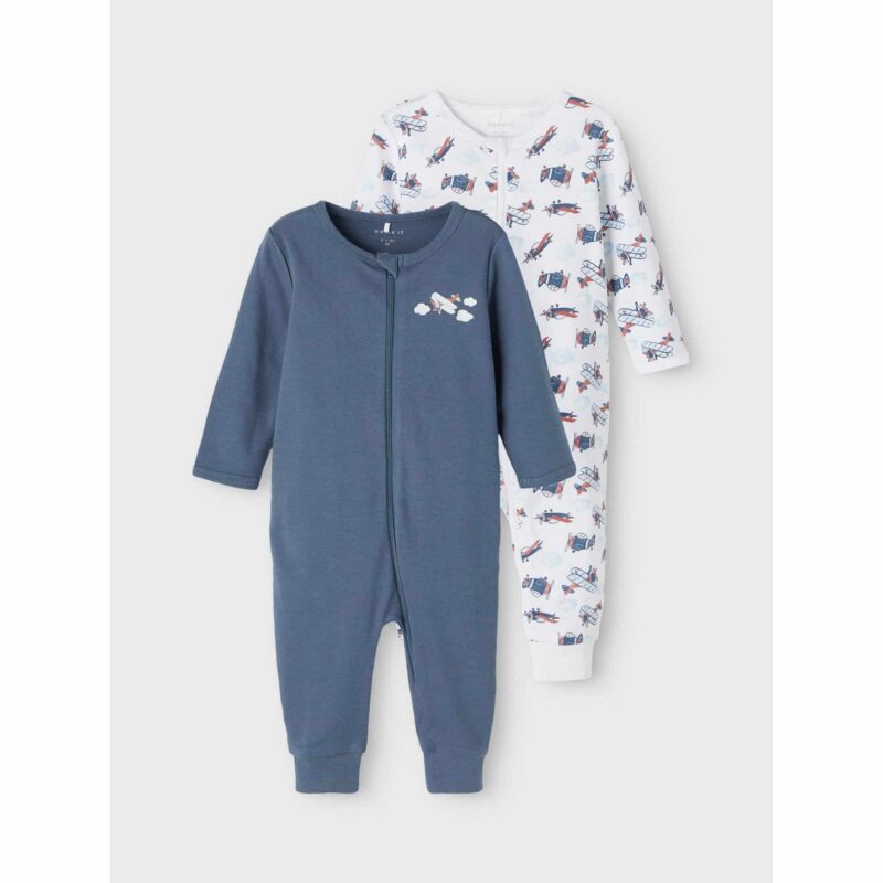 NAME IT 2er Pack Baby-Jungen Schlafanzug Flugzeuge Schlafstrampler Zip in Weiß/Blau – Detailbild 4 – jetzt kaufen bei Lifetex.eu
